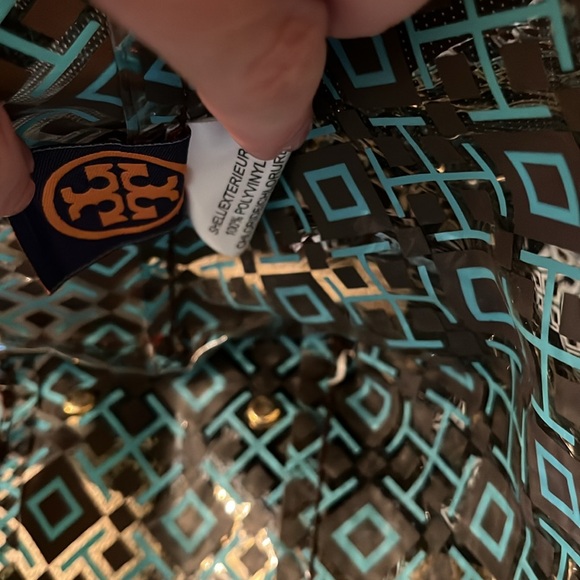 Tory Burch logo clear plastic handle tote bag with attached zip wallet pouch GUC - Picture 13 of 13
